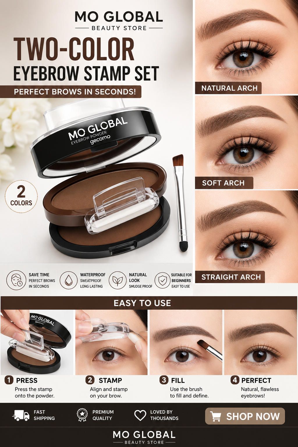 Double Seal Eyebrow Stamp Powder Kit Natural Brow Shaping Stencil Waterproof Long Lasting Brow Enhancer Makeup Tool for Women