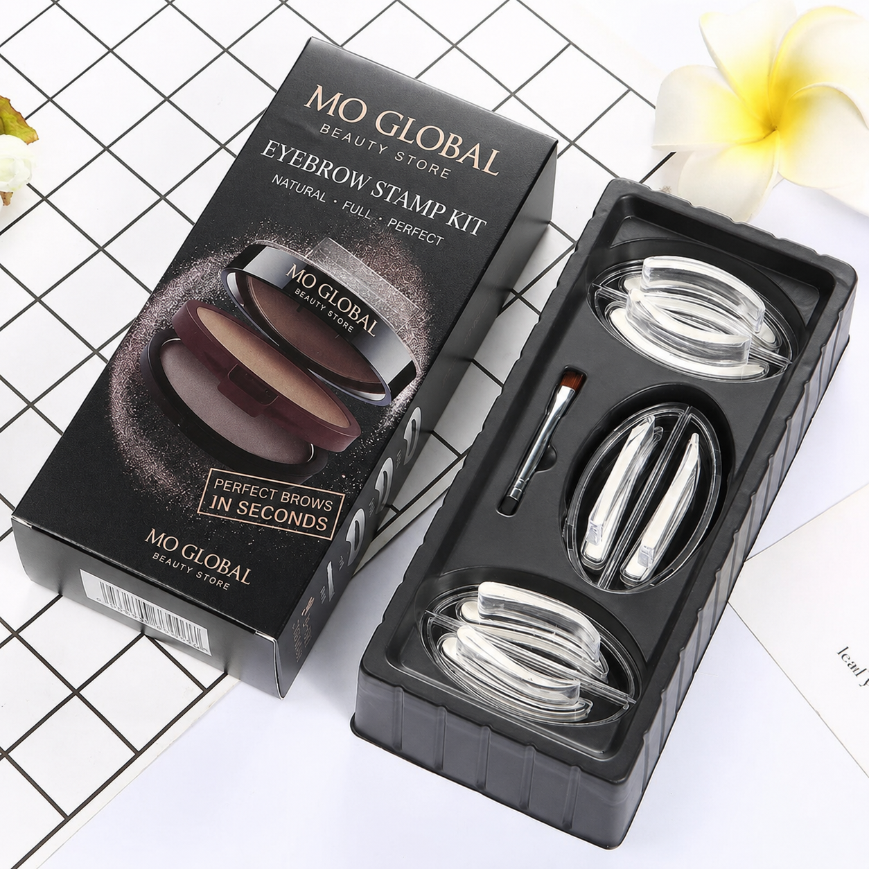 Double Seal Eyebrow Stamp Powder Kit Natural Brow Shaping Stencil Waterproof Long Lasting Brow Enhancer Makeup Tool for Women