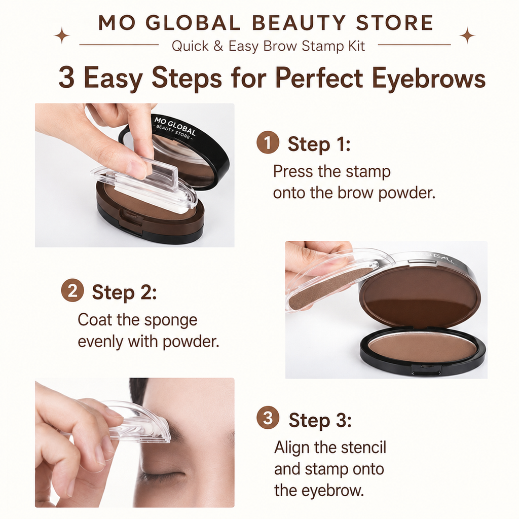 Double Seal Eyebrow Stamp Powder Kit Natural Brow Shaping Stencil Waterproof Long Lasting Brow Enhancer Makeup Tool for Women